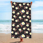 Skull Fried Egg And Bacon Pattern Print Beach Towel