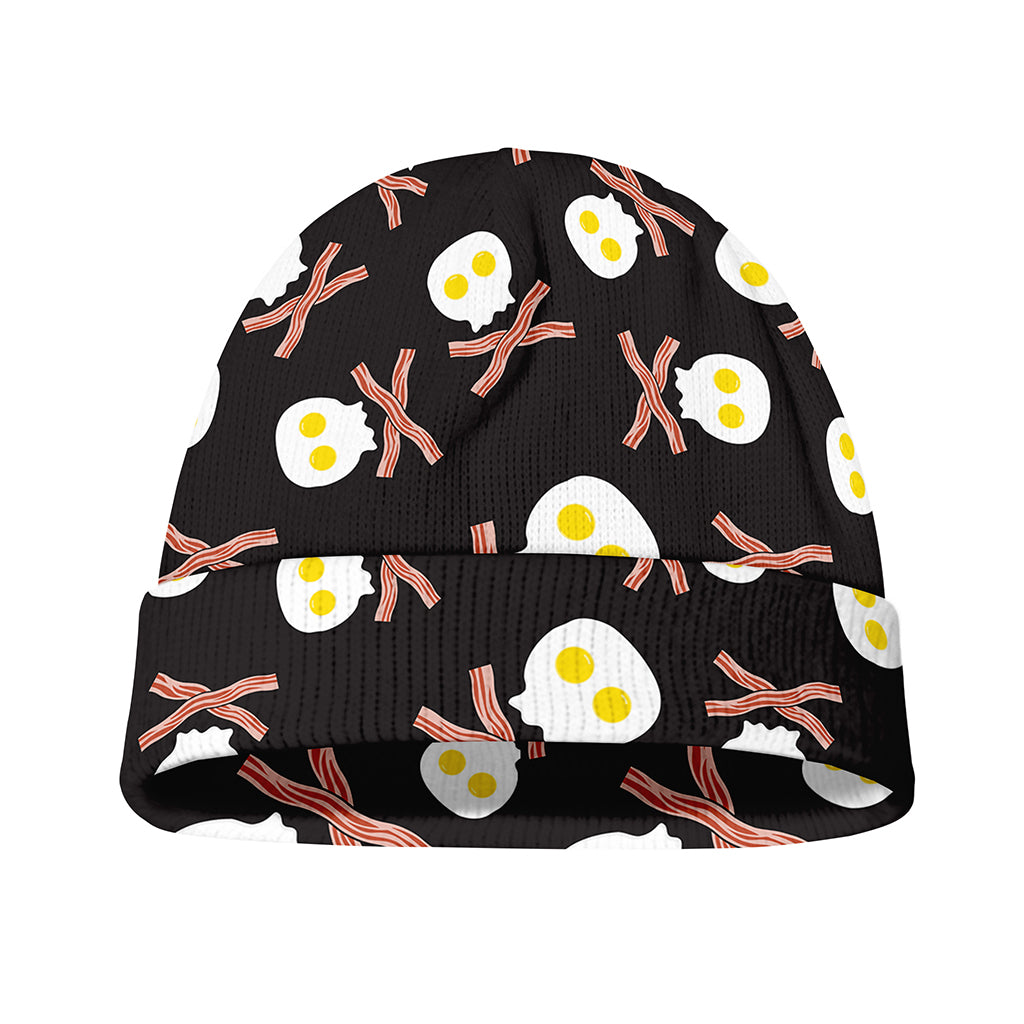 Skull Fried Egg And Bacon Pattern Print Beanie