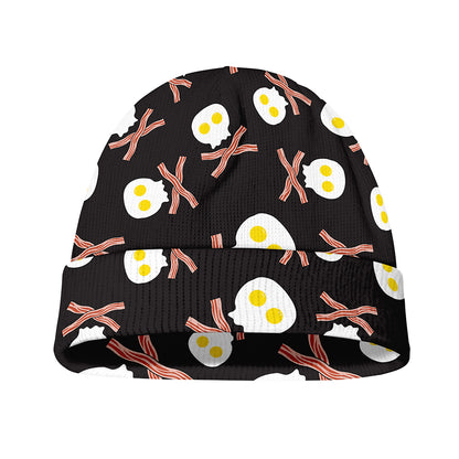 Skull Fried Egg And Bacon Pattern Print Beanie