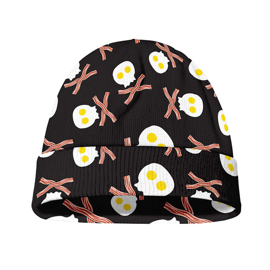 Skull Fried Egg And Bacon Pattern Print Beanie