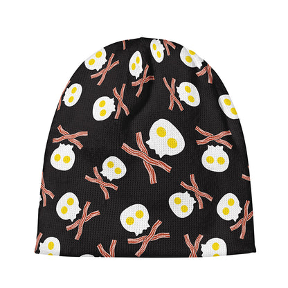 Skull Fried Egg And Bacon Pattern Print Beanie