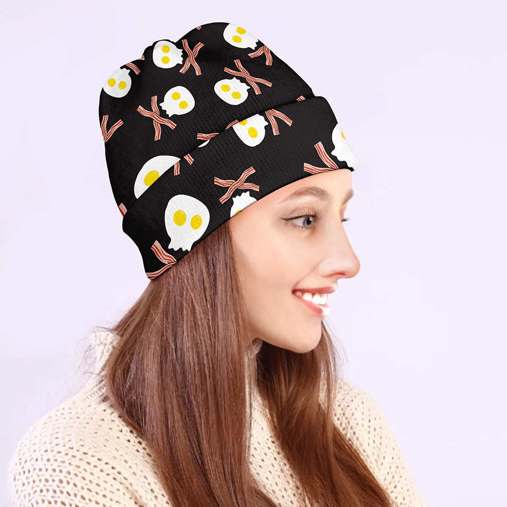 Skull Fried Egg And Bacon Pattern Print Beanie