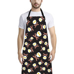 Skull Fried Egg And Bacon Pattern Print Bib Apron With Pocket