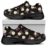 Skull Fried Egg And Bacon Pattern Print Black Chunky Shoes