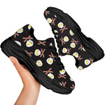 Skull Fried Egg And Bacon Pattern Print Black Chunky Shoes