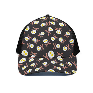 Skull Fried Egg And Bacon Pattern Print Black Mesh Trucker Cap