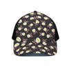 Skull Fried Egg And Bacon Pattern Print Black Mesh Trucker Cap