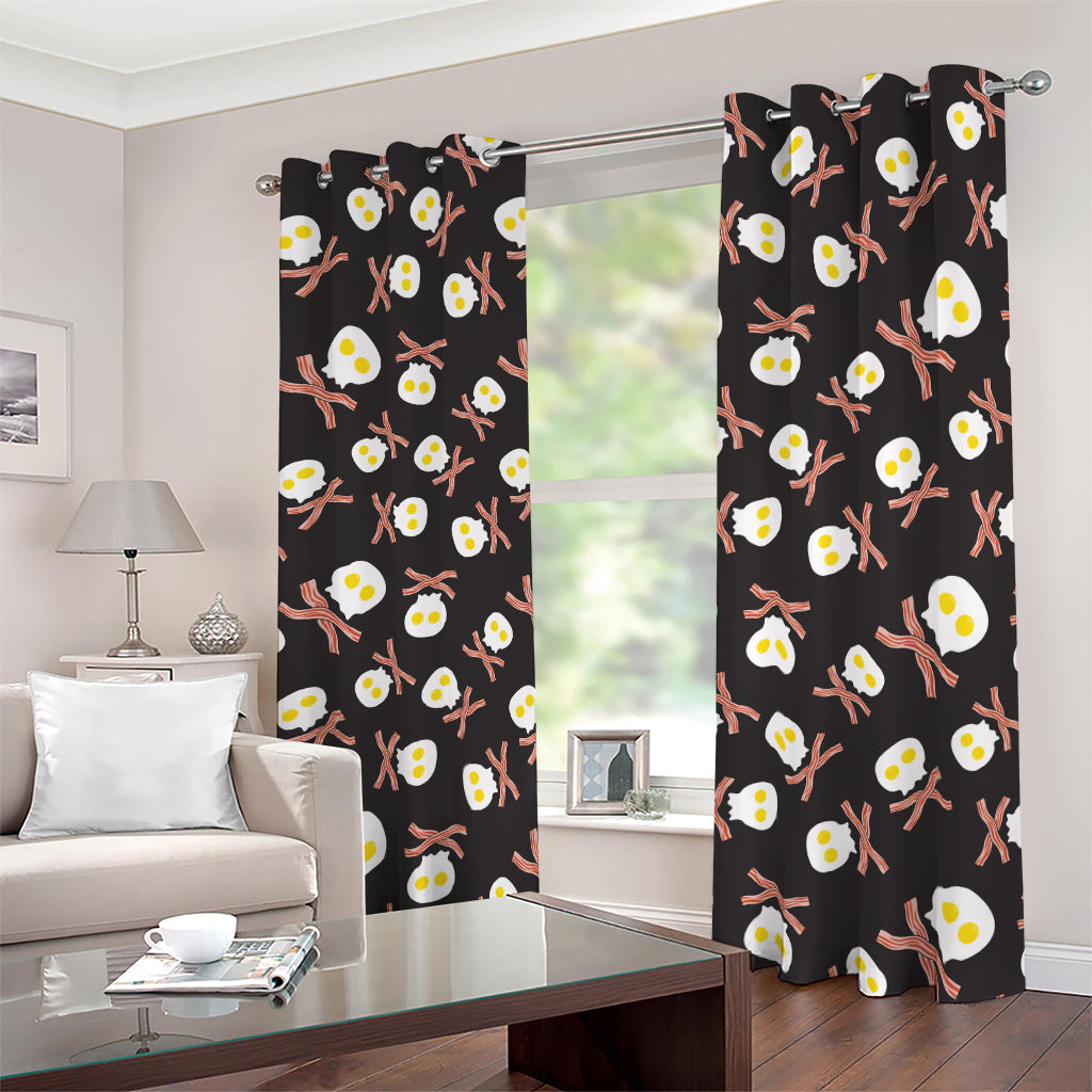 Skull Fried Egg And Bacon Pattern Print Blackout Grommet Curtains