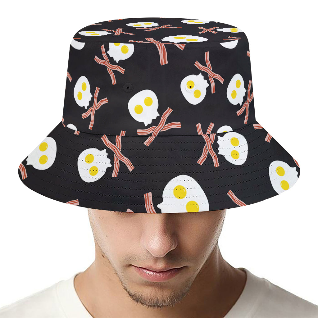 Skull Fried Egg And Bacon Pattern Print Bucket Hat