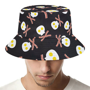 Skull Fried Egg And Bacon Pattern Print Bucket Hat