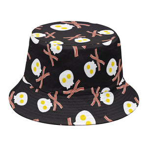 Skull Fried Egg And Bacon Pattern Print Bucket Hat