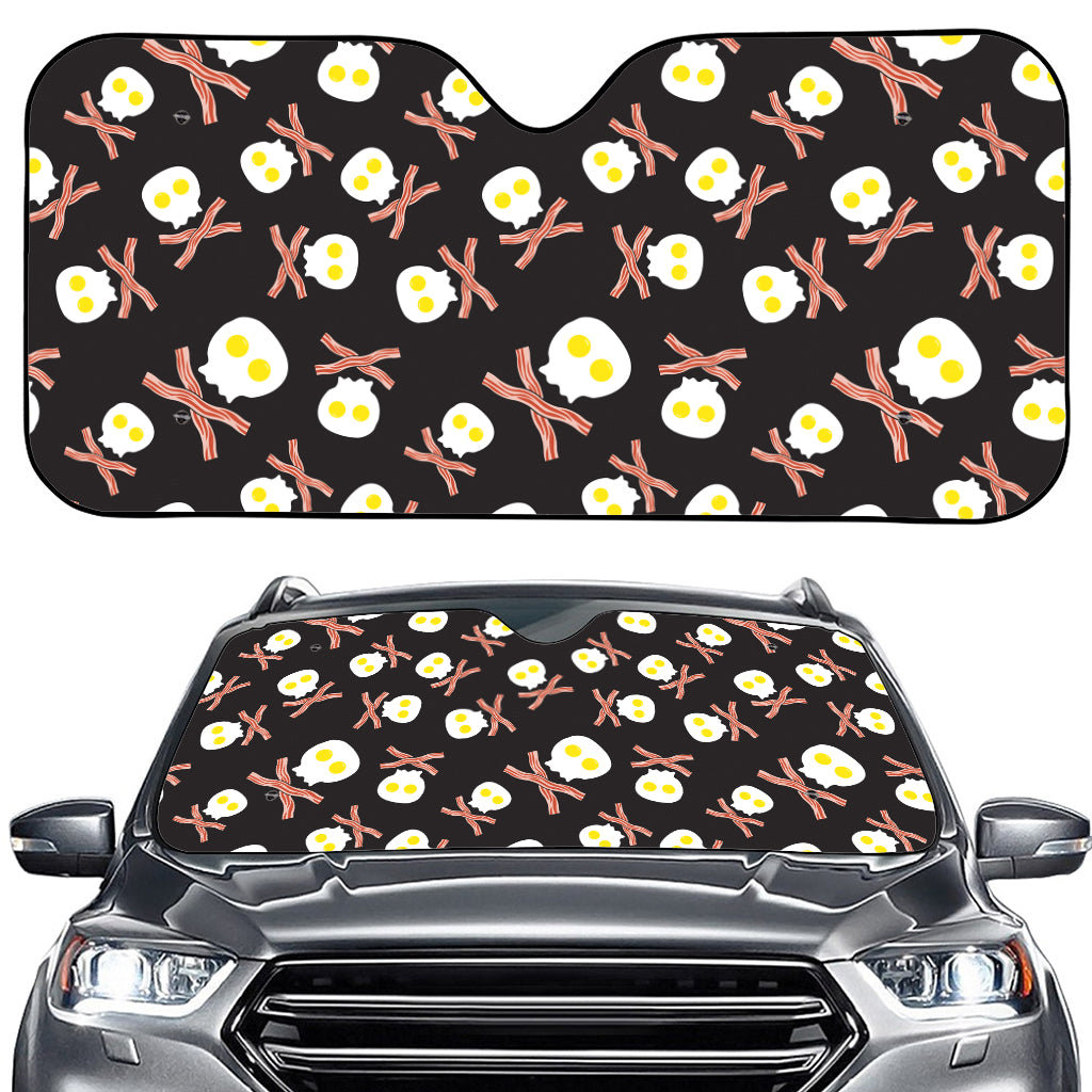 Skull Fried Egg And Bacon Pattern Print Car Windshield Sun Shade