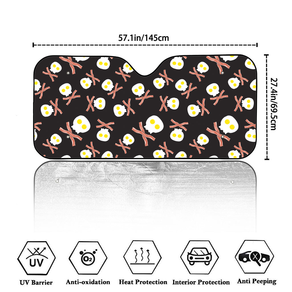 Skull Fried Egg And Bacon Pattern Print Car Windshield Sun Shade