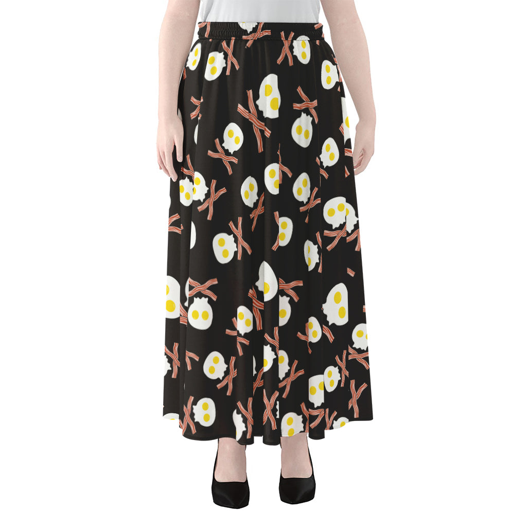 Skull Fried Egg And Bacon Pattern Print Chiffon Maxi Skirt