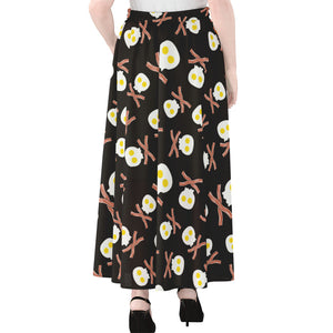 Skull Fried Egg And Bacon Pattern Print Chiffon Maxi Skirt