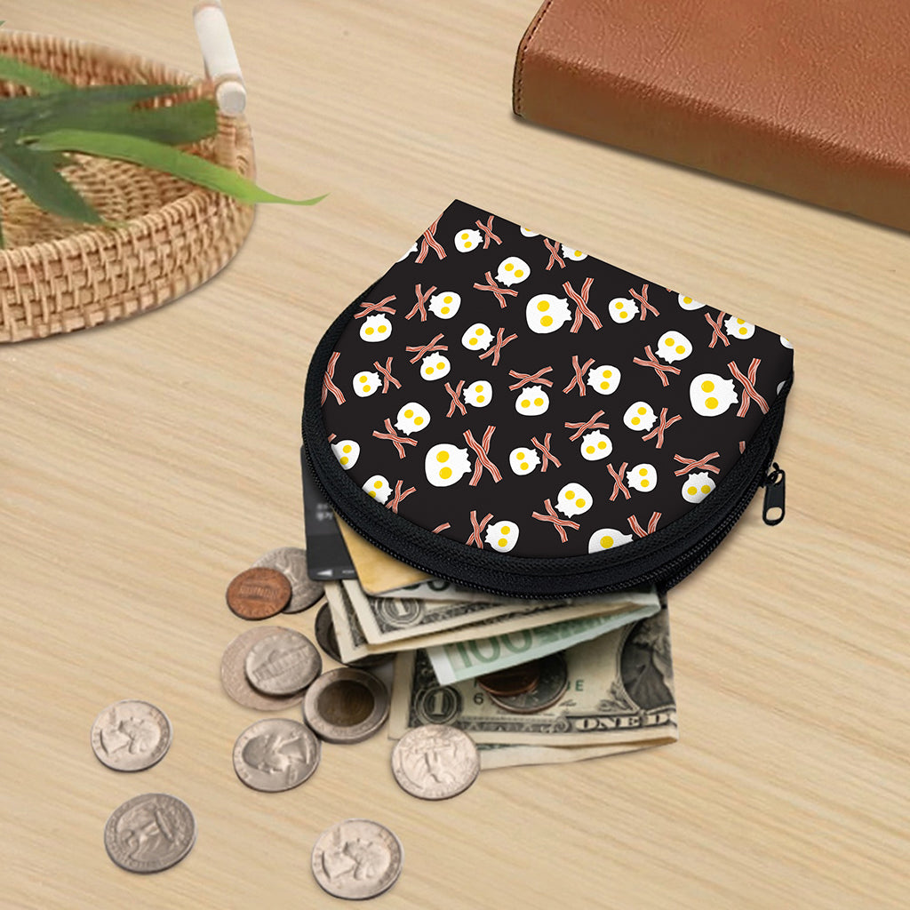 Skull Fried Egg And Bacon Pattern Print Coin Purse