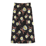 Skull Fried Egg And Bacon Pattern Print Cotton Front Slit Maxi Skirt