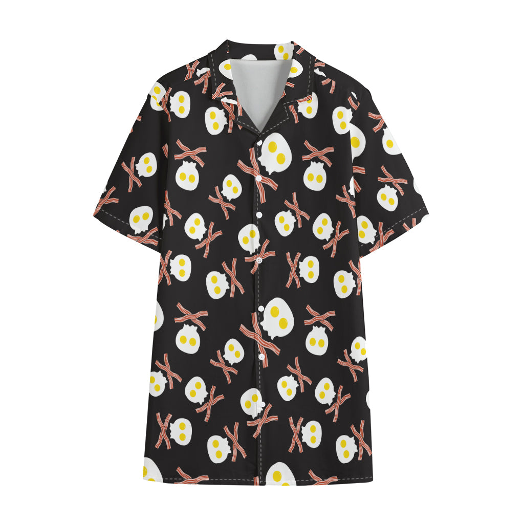 Skull Fried Egg And Bacon Pattern Print Cotton Hawaiian Shirt