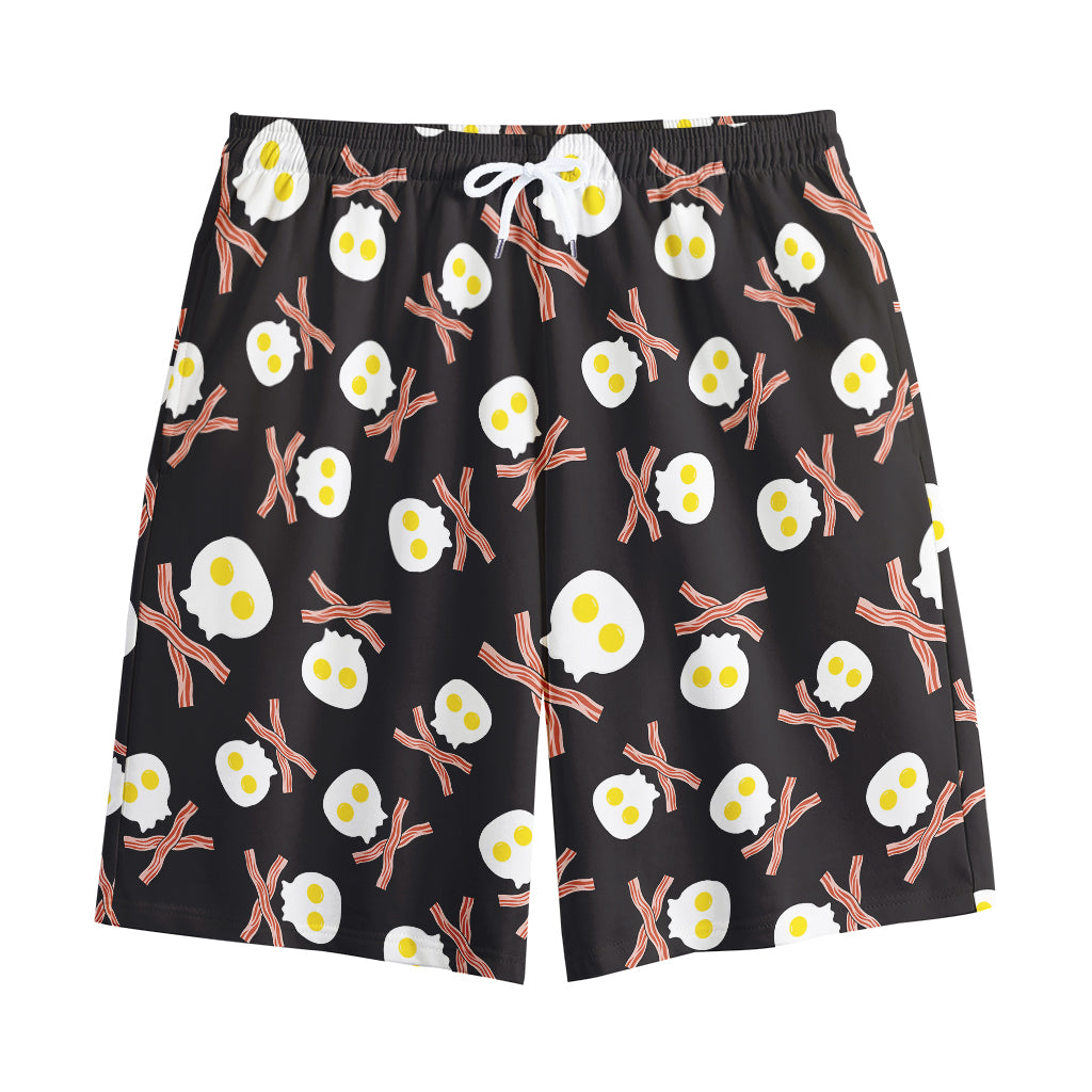 Skull Fried Egg And Bacon Pattern Print Cotton Shorts