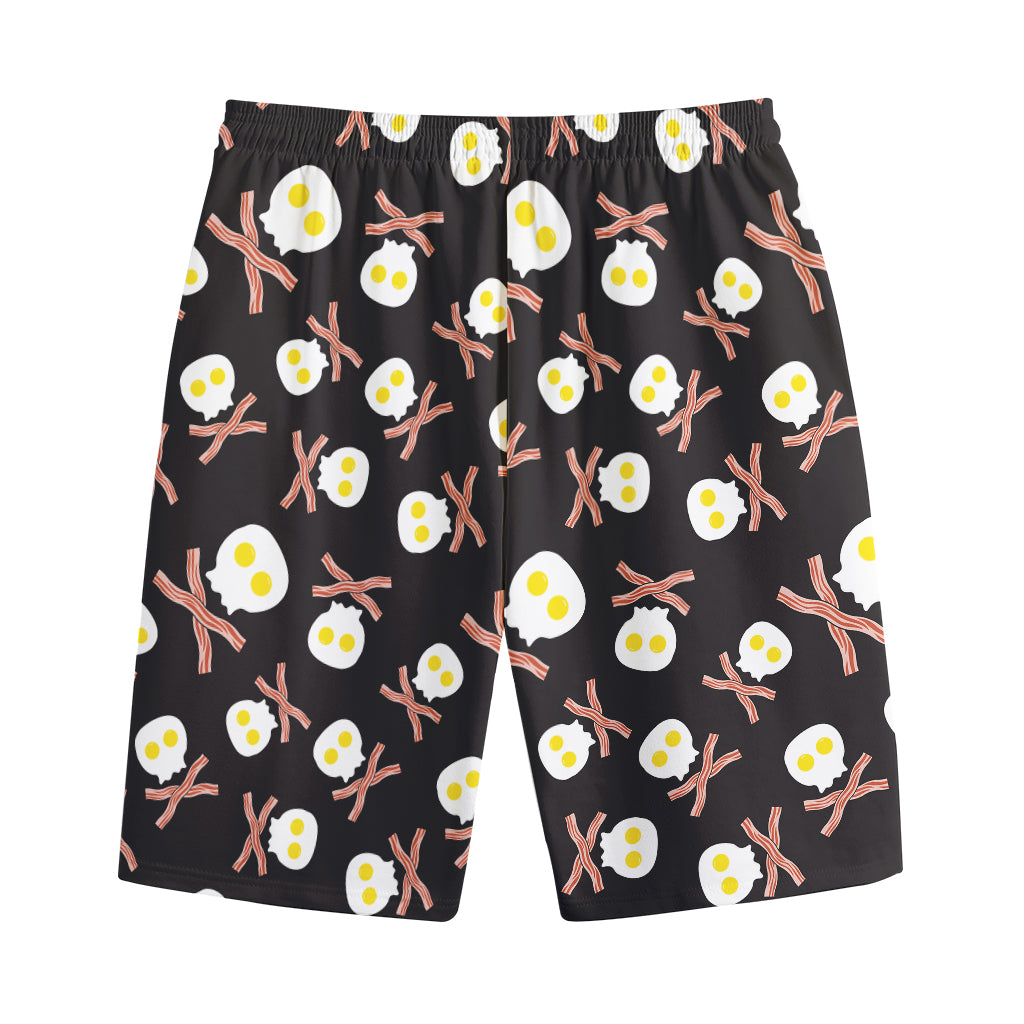 Skull Fried Egg And Bacon Pattern Print Cotton Shorts