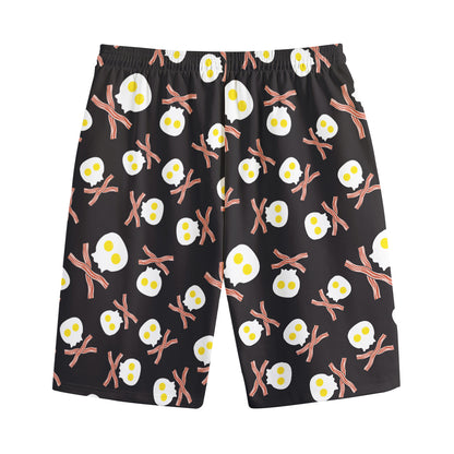 Skull Fried Egg And Bacon Pattern Print Cotton Shorts