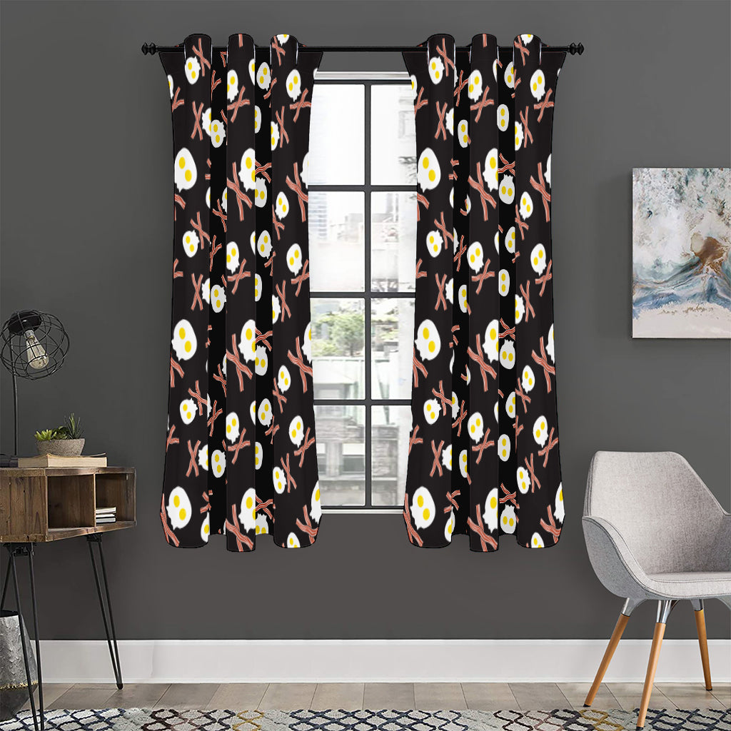 Skull Fried Egg And Bacon Pattern Print Curtain