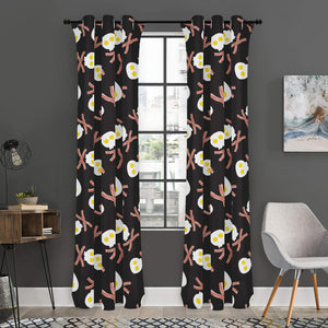 Skull Fried Egg And Bacon Pattern Print Curtain