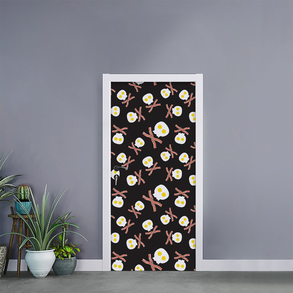 Skull Fried Egg And Bacon Pattern Print Door Sticker