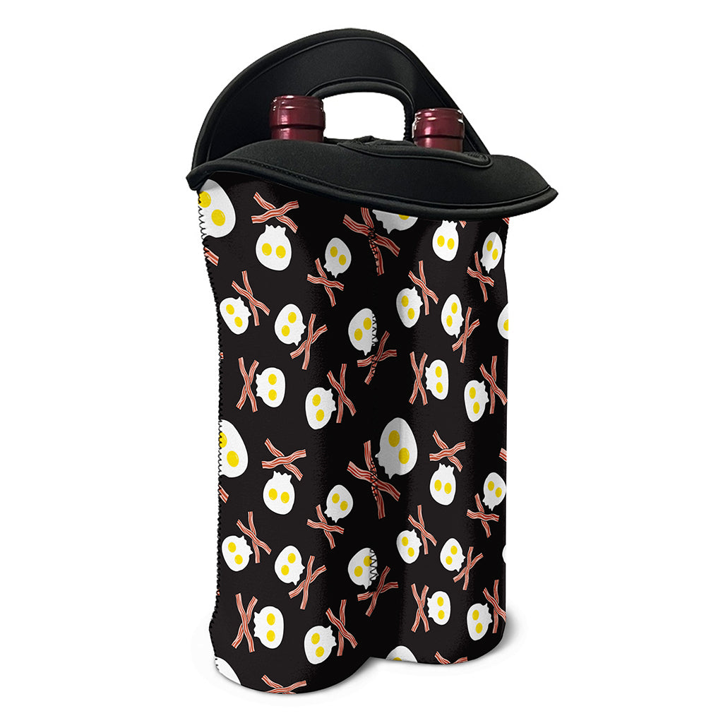 Skull Fried Egg And Bacon Pattern Print Double Neoprene Wine Tote