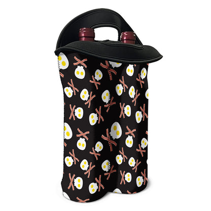 Skull Fried Egg And Bacon Pattern Print Double Neoprene Wine Tote