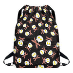 Skull Fried Egg And Bacon Pattern Print Drawstring Backpack