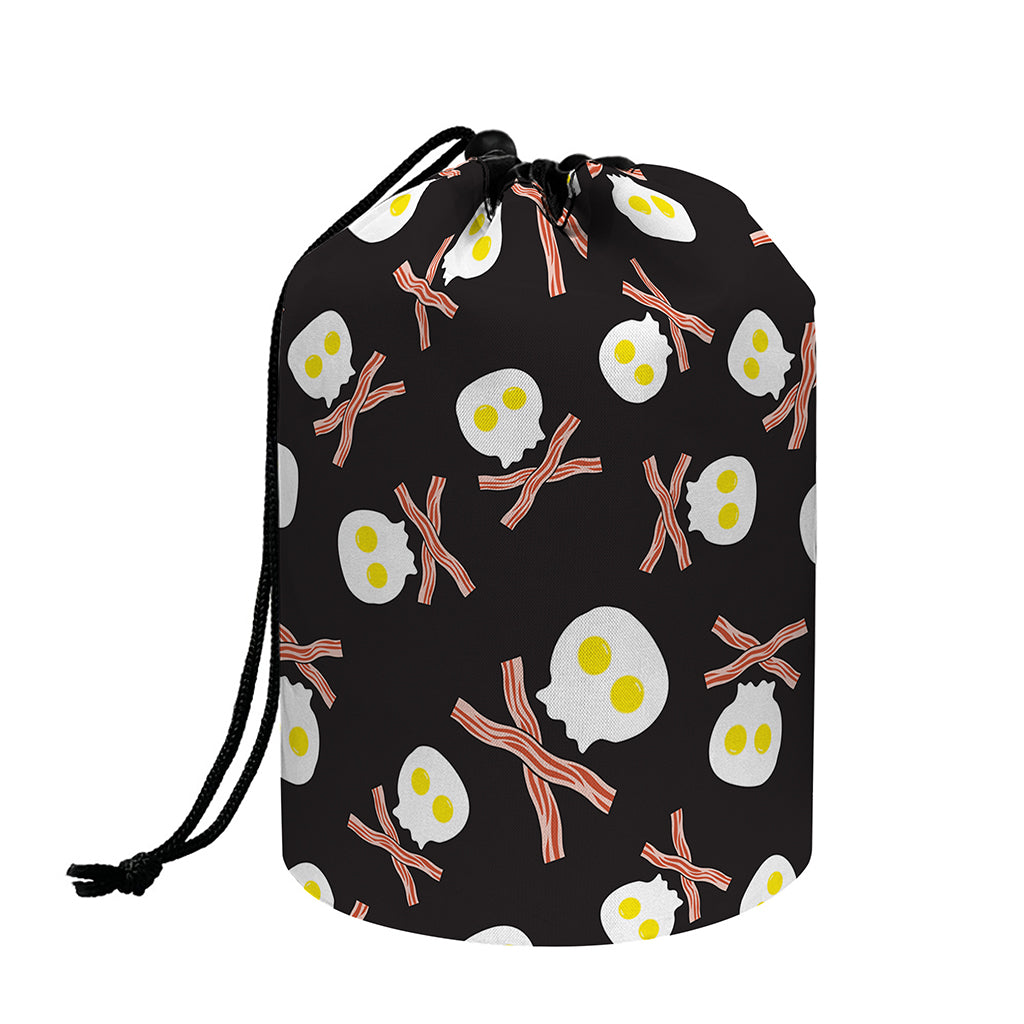 Skull Fried Egg And Bacon Pattern Print Drawstring Makeup Bag