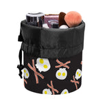 Skull Fried Egg And Bacon Pattern Print Drawstring Makeup Bag