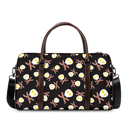Skull Fried Egg And Bacon Pattern Print Duffle Bag