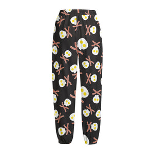 Skull Fried Egg And Bacon Pattern Print Fleece Lined Knit Pants