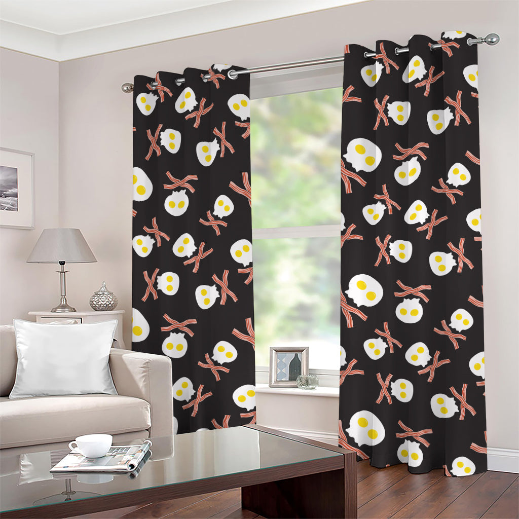 Skull Fried Egg And Bacon Pattern Print Grommet Curtains