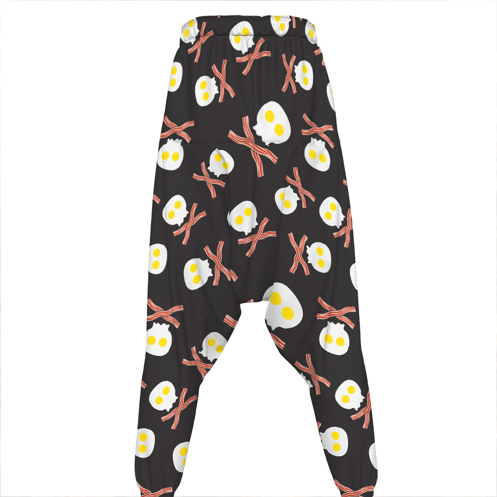 Skull Fried Egg And Bacon Pattern Print Hammer Pants