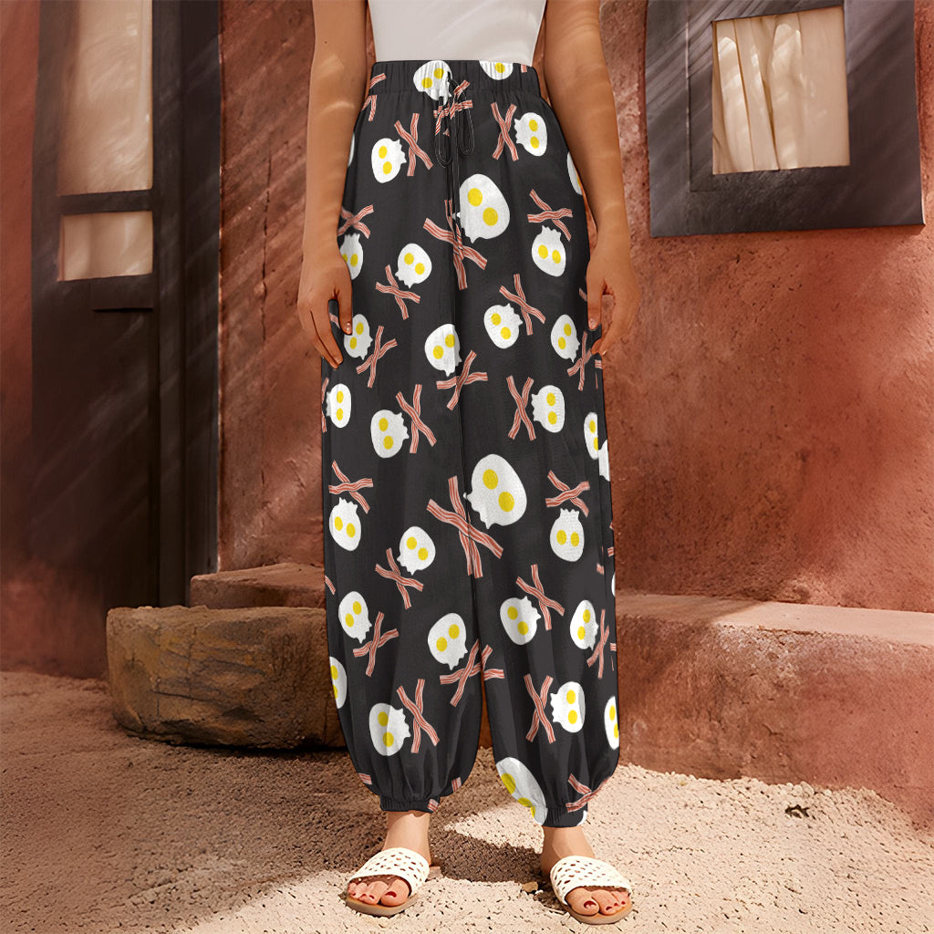 Skull Fried Egg And Bacon Pattern Print Harem Pants