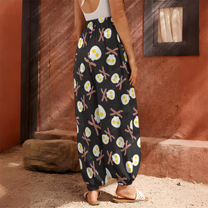 Skull Fried Egg And Bacon Pattern Print Harem Pants