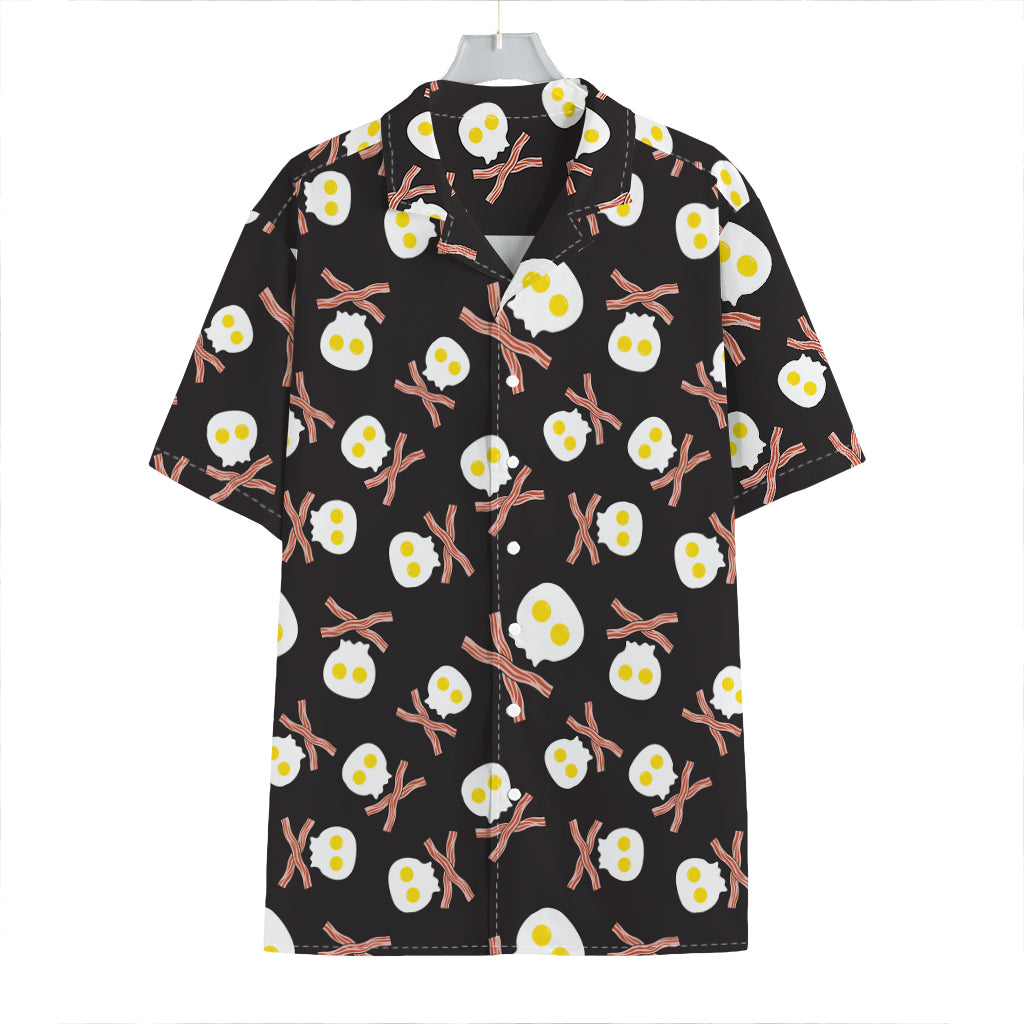 Skull Fried Egg And Bacon Pattern Print Hawaiian Shirt