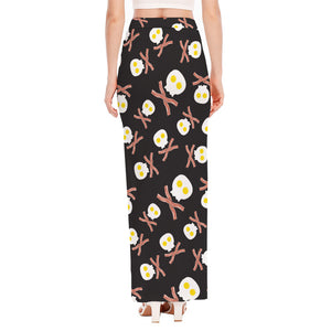 Skull Fried Egg And Bacon Pattern Print High Slit Maxi Skirt