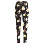 Skull Fried Egg And Bacon Pattern Print High-Waisted Pocket Leggings