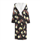 Skull Fried Egg And Bacon Pattern Print Hooded Bathrobe