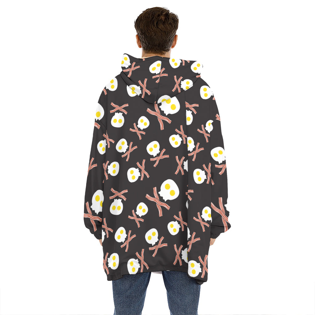 Skull Fried Egg And Bacon Pattern Print Hoodie Blanket