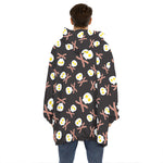 Skull Fried Egg And Bacon Pattern Print Hoodie Blanket