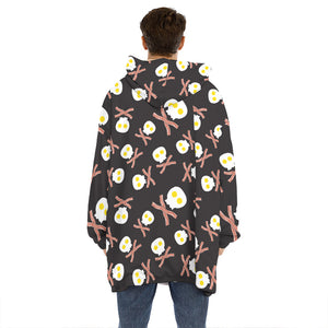 Skull Fried Egg And Bacon Pattern Print Hoodie Blanket