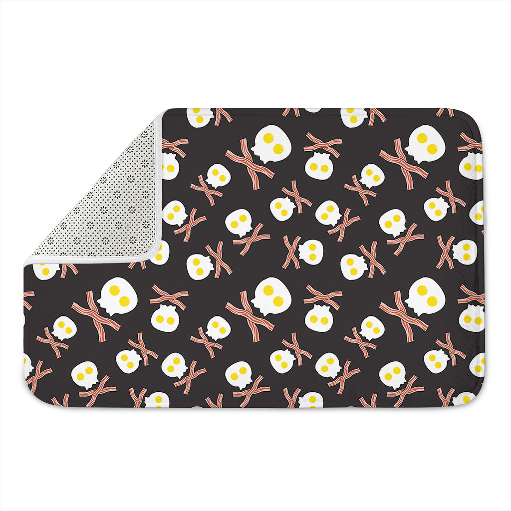 Skull Fried Egg And Bacon Pattern Print Indoor Door Mat