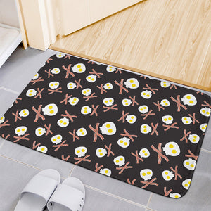 Skull Fried Egg And Bacon Pattern Print Indoor Door Mat