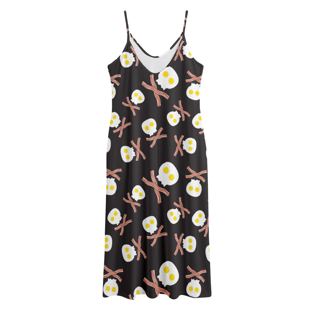 Skull Fried Egg And Bacon Pattern Print Jersey Midi Cami Dress