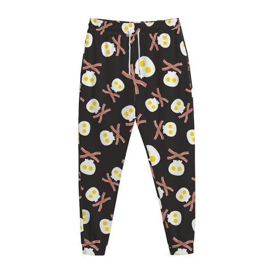 Skull Fried Egg And Bacon Pattern Print Jogger Pants
